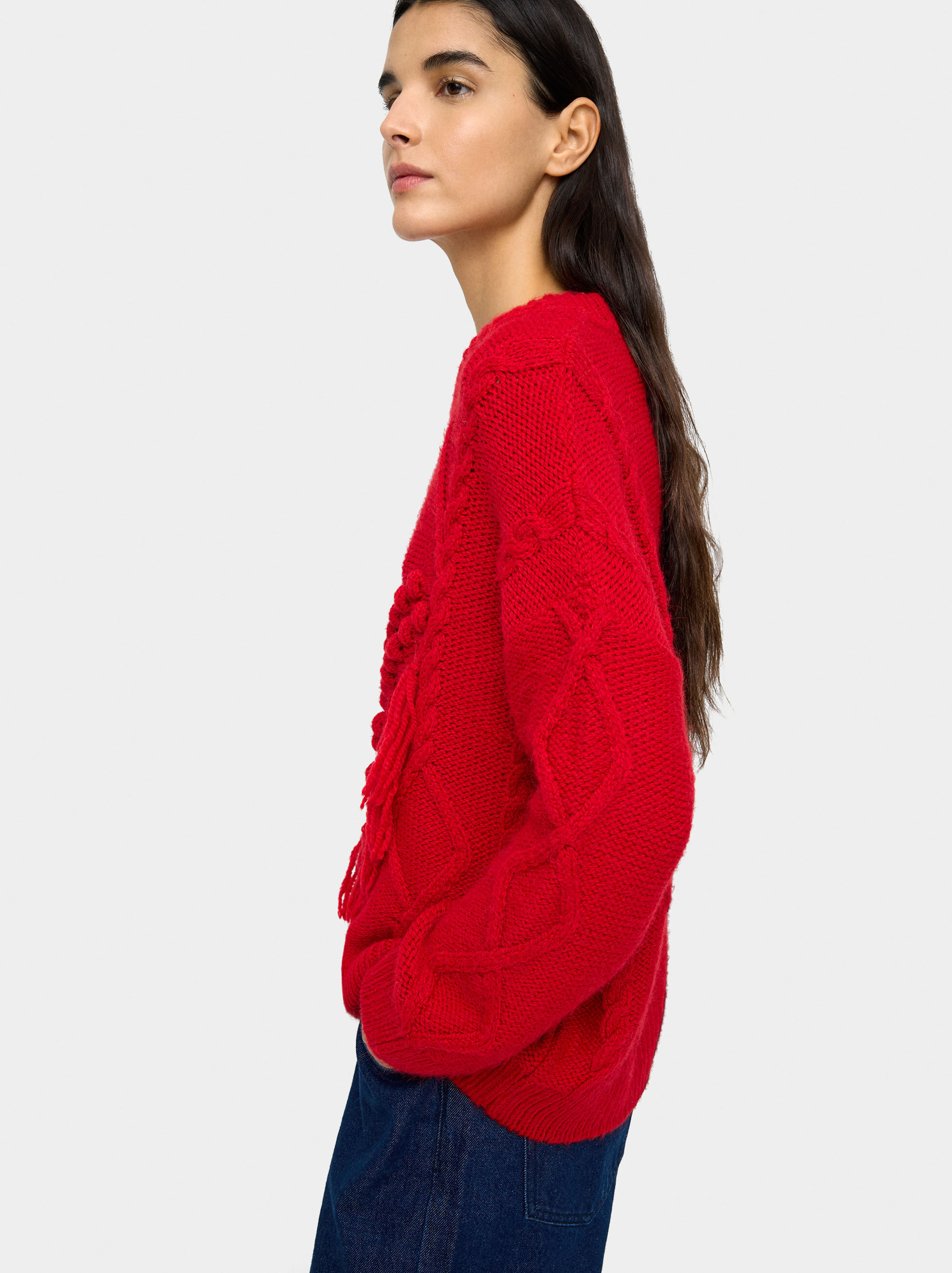 Strickpullover mit Fransen und Relief-Details
