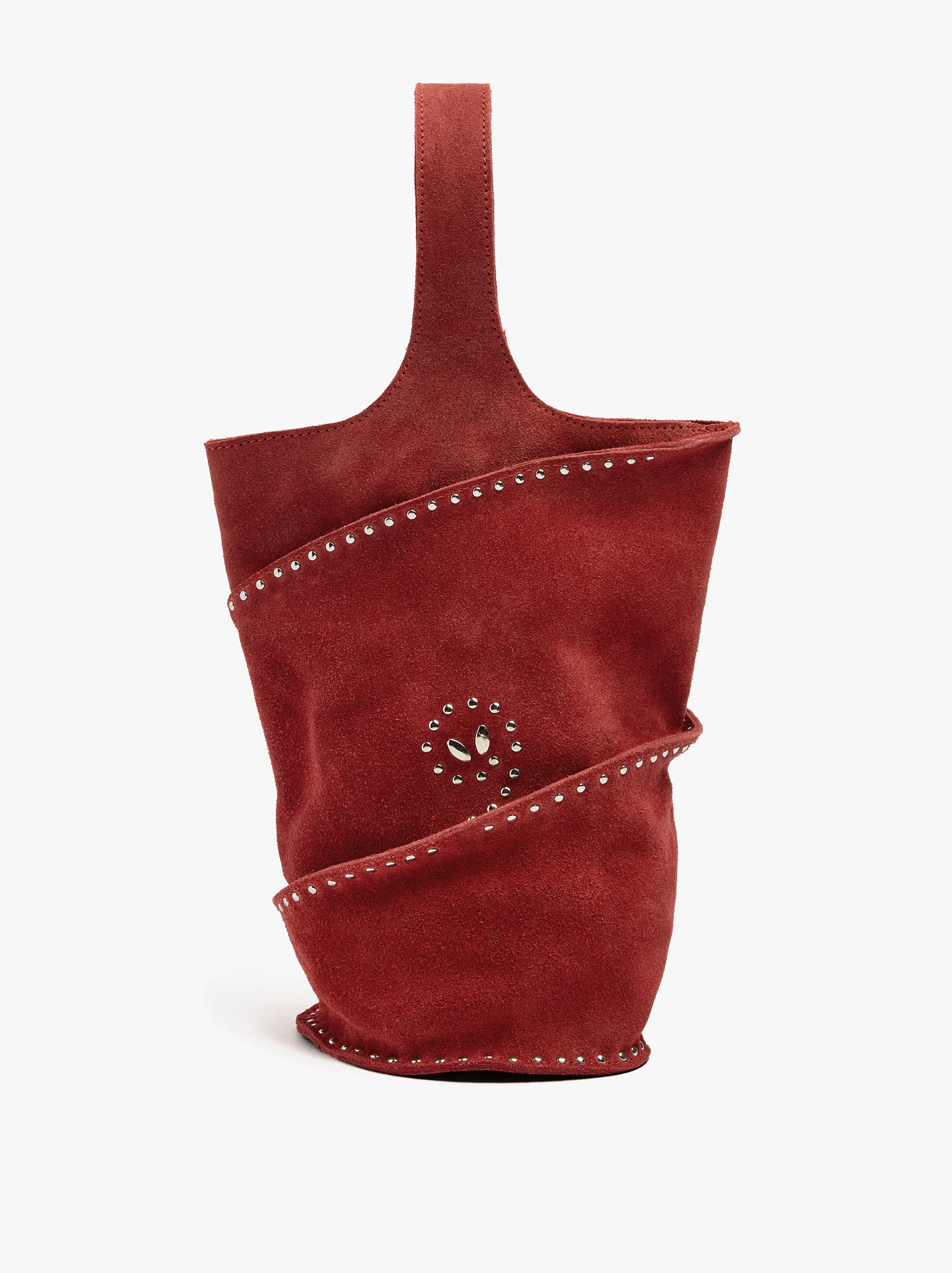 Handtasche aus Leder mit Metallnieten in zylindrischer Form