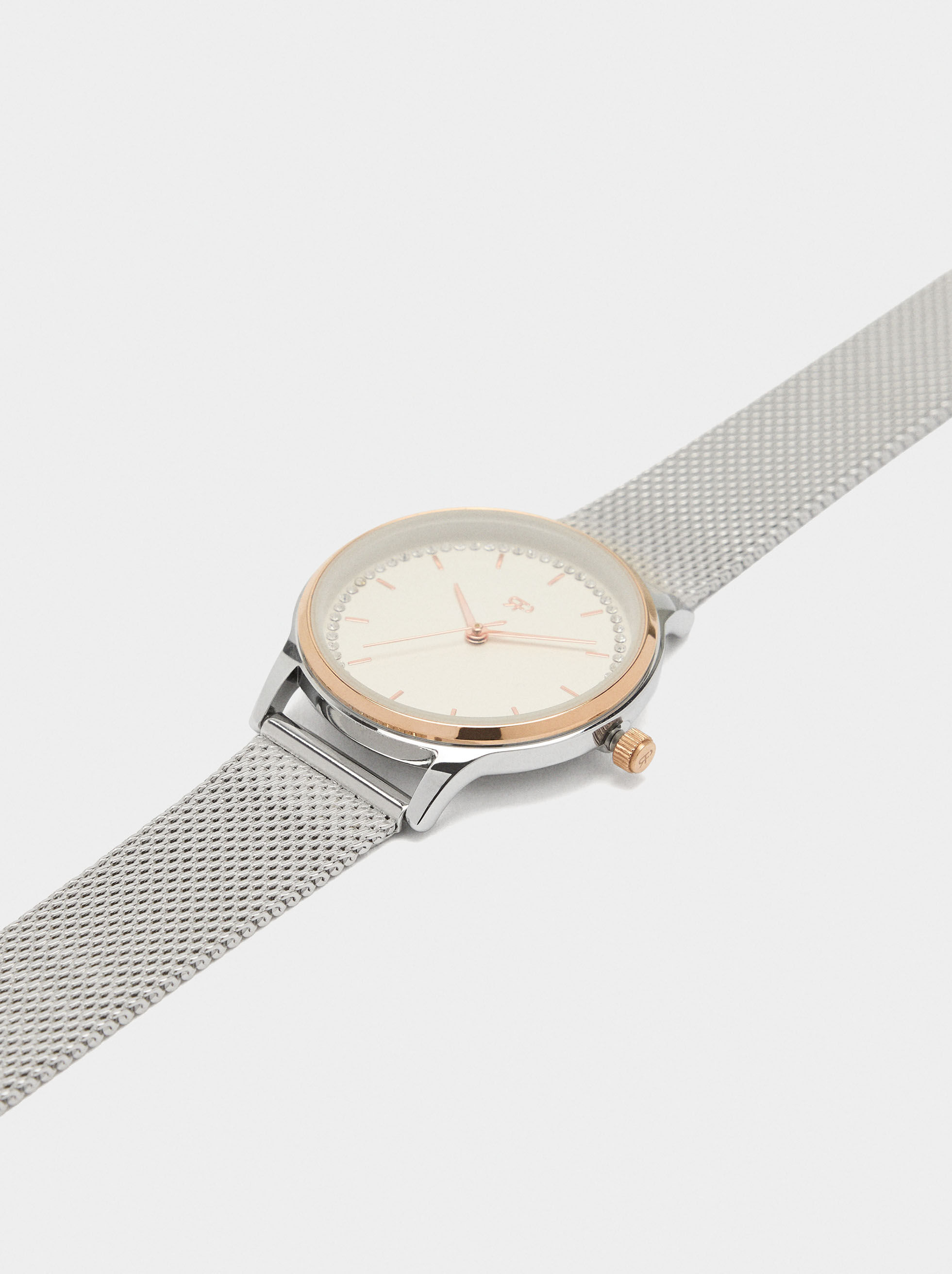 Bicolor-Uhr mit Metallarmband aus Edelstahl