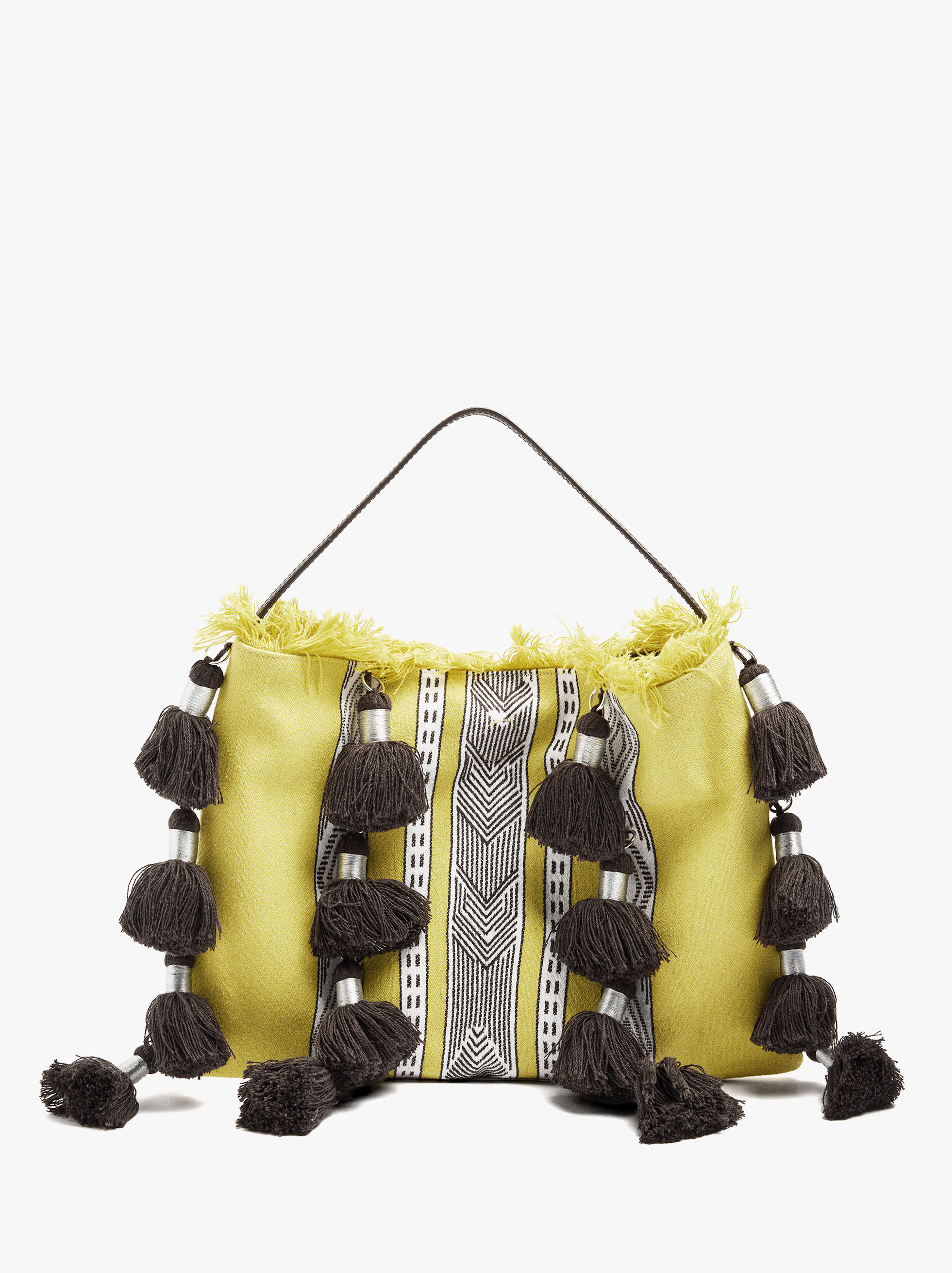 Handtasche aus Gewebe mit Quasten
