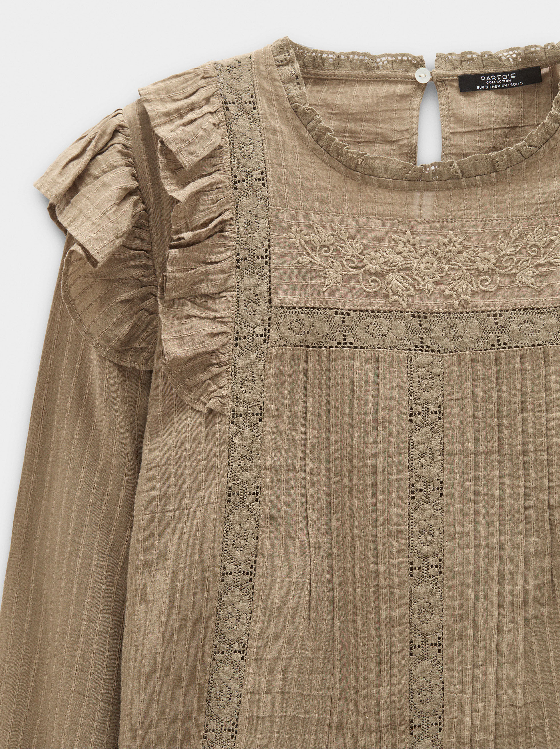 Bluse mit Stickerei und Volants