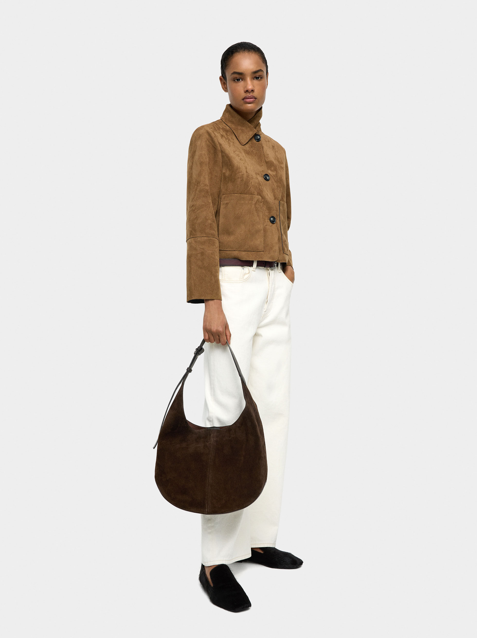 Schultertasche aus Leder mit abnehmbarer Tasche