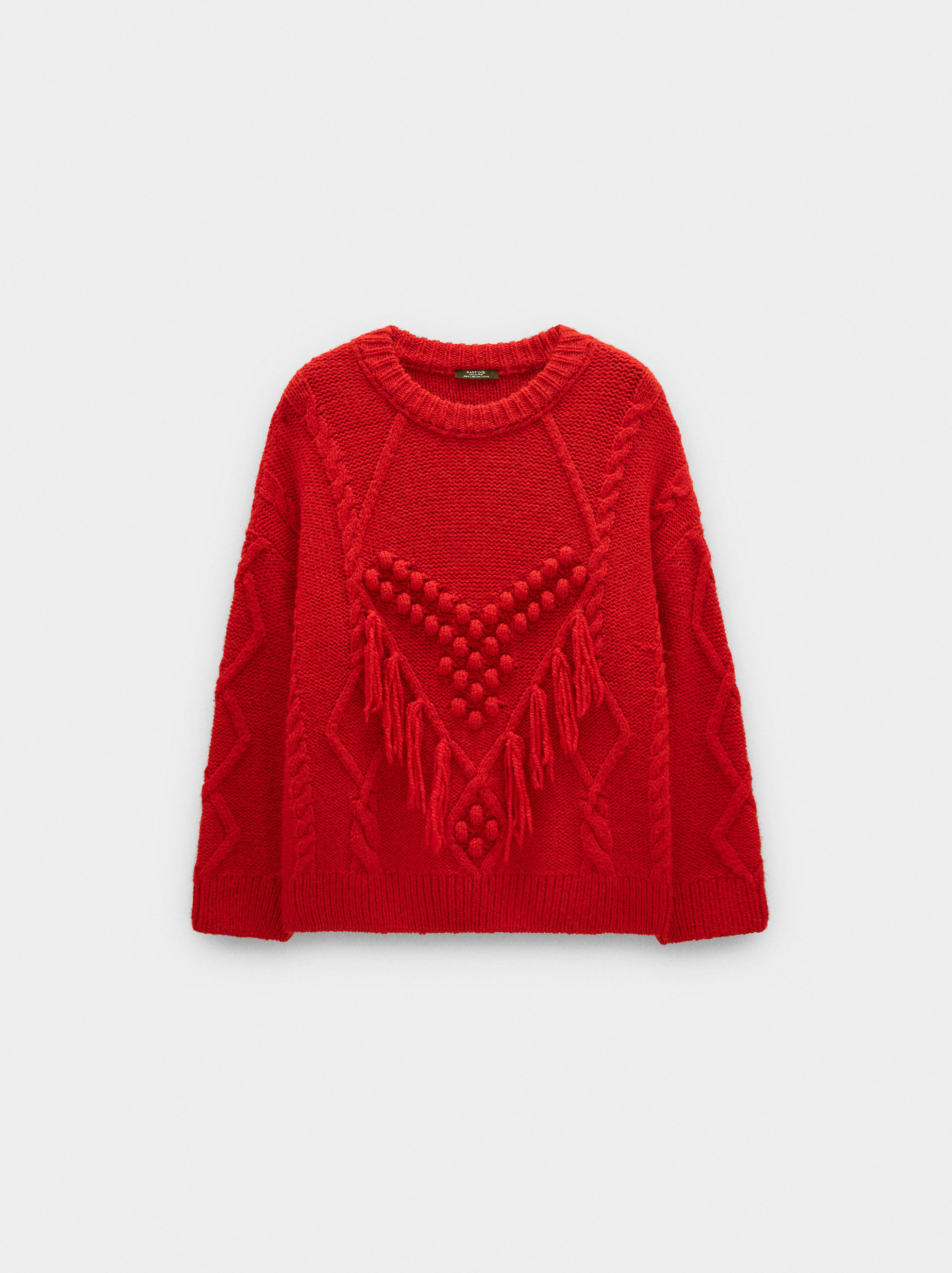 Strickpullover mit Fransen und Relief-Details