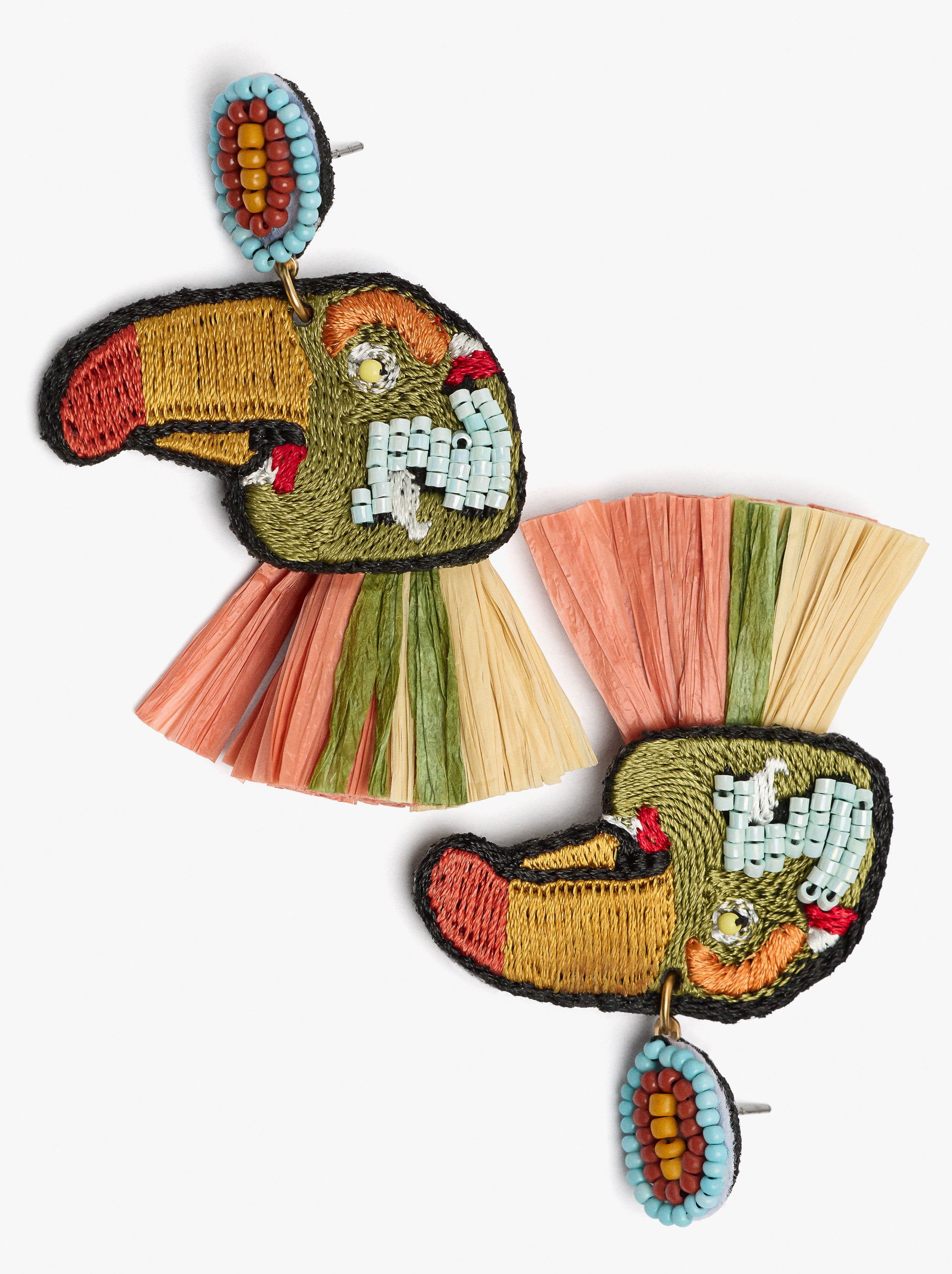 Maxi-Ohrstecker Vogel mit Raffia