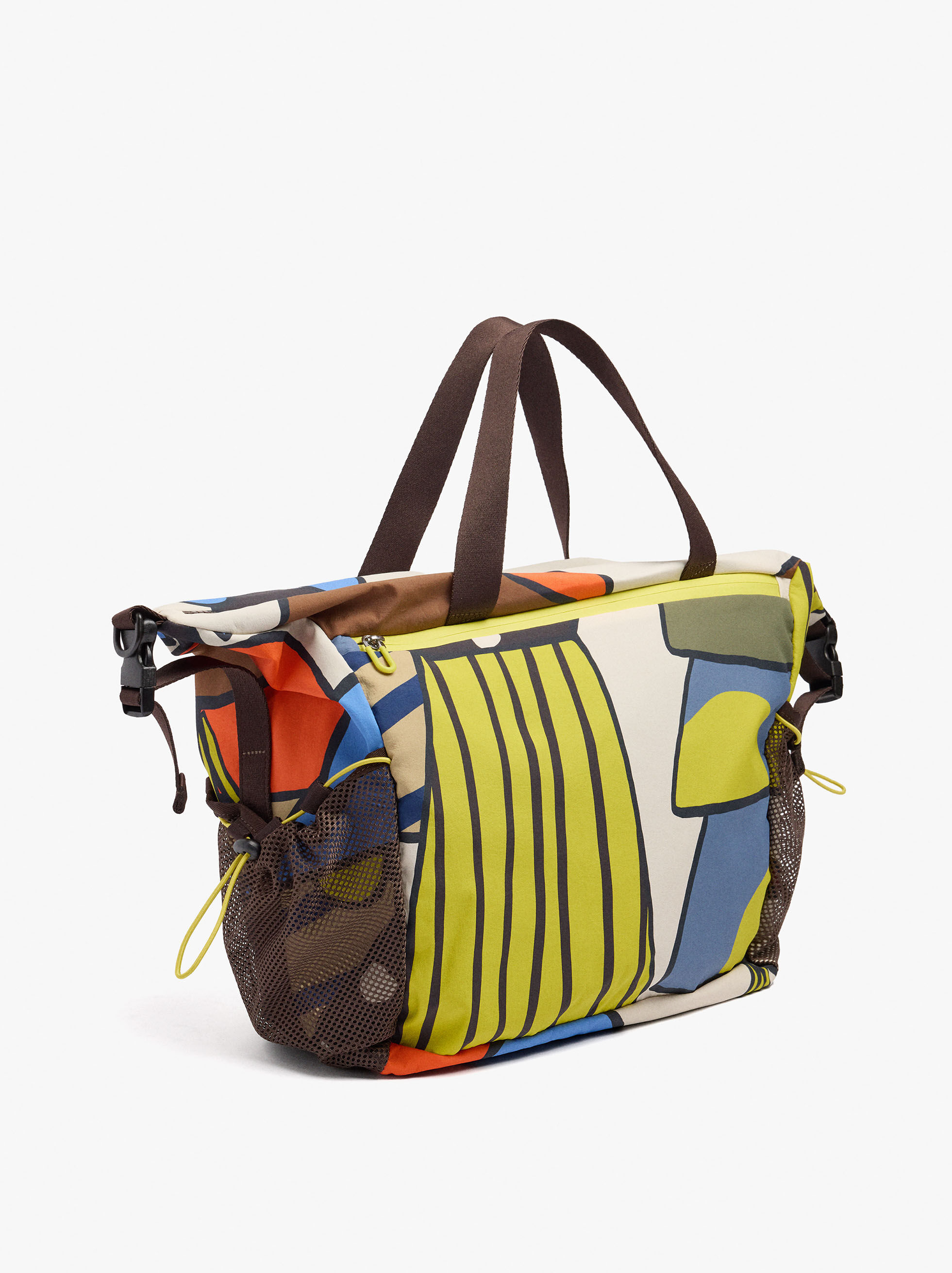 Gestreifter Nylon-Rucksack mit Motivdruck