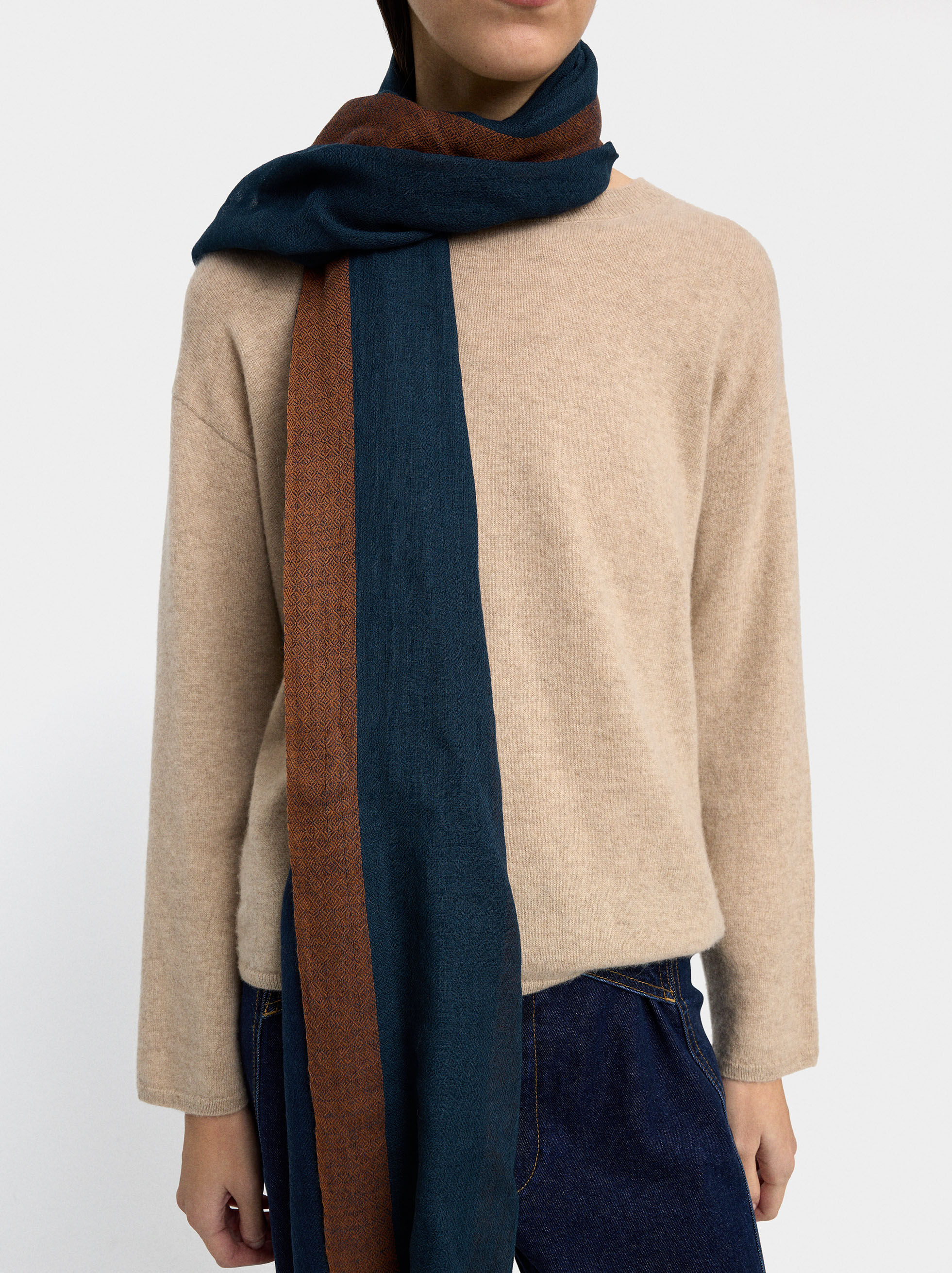 Pashmina mit Streifen 100 % Wolle