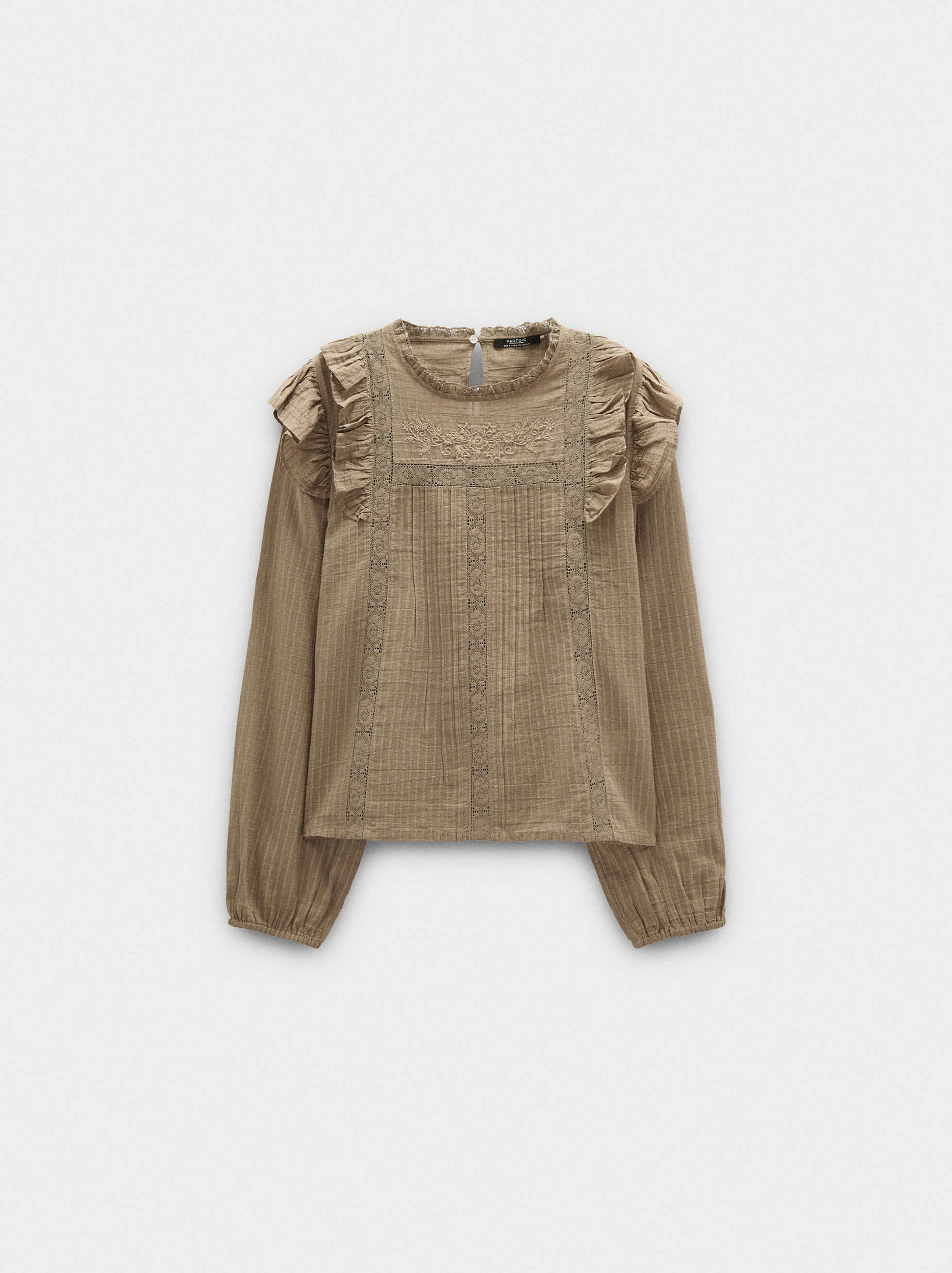 Bluse mit Stickerei und Volants