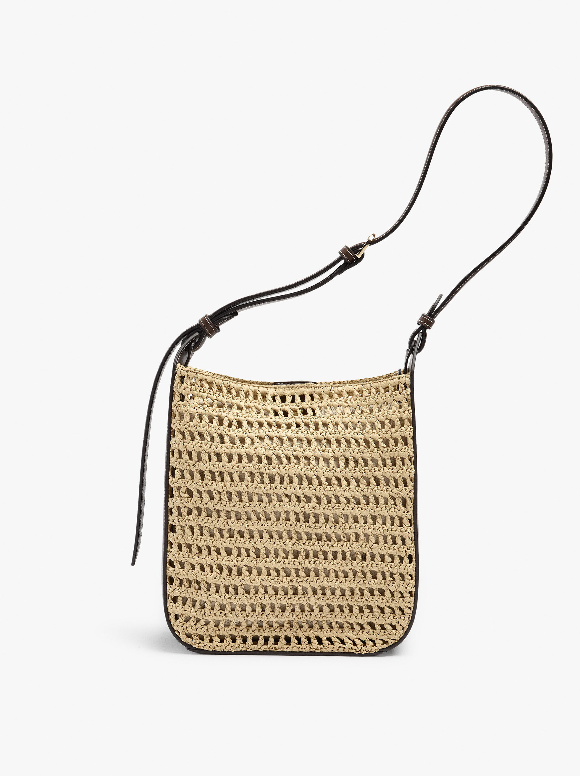 Schultertasche aus Strohoptik mit abnehmbarer Tasche